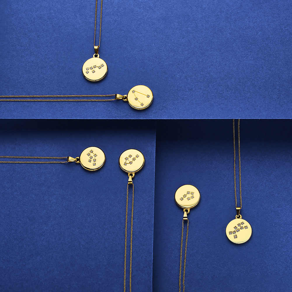 Collier 12 constellations en Acier Inoxydable Plaqué Or 18 Carats
