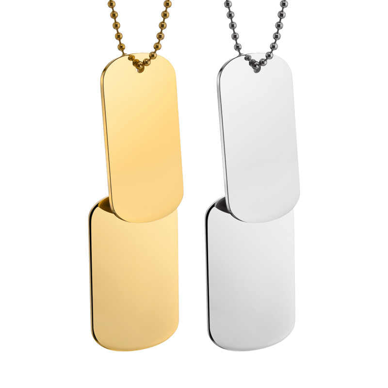 Collier plaque homme en acier inoxydable plaqué or 18 carats