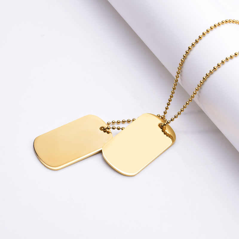 Collier plaque homme en acier inoxydable plaqué or 18 carats