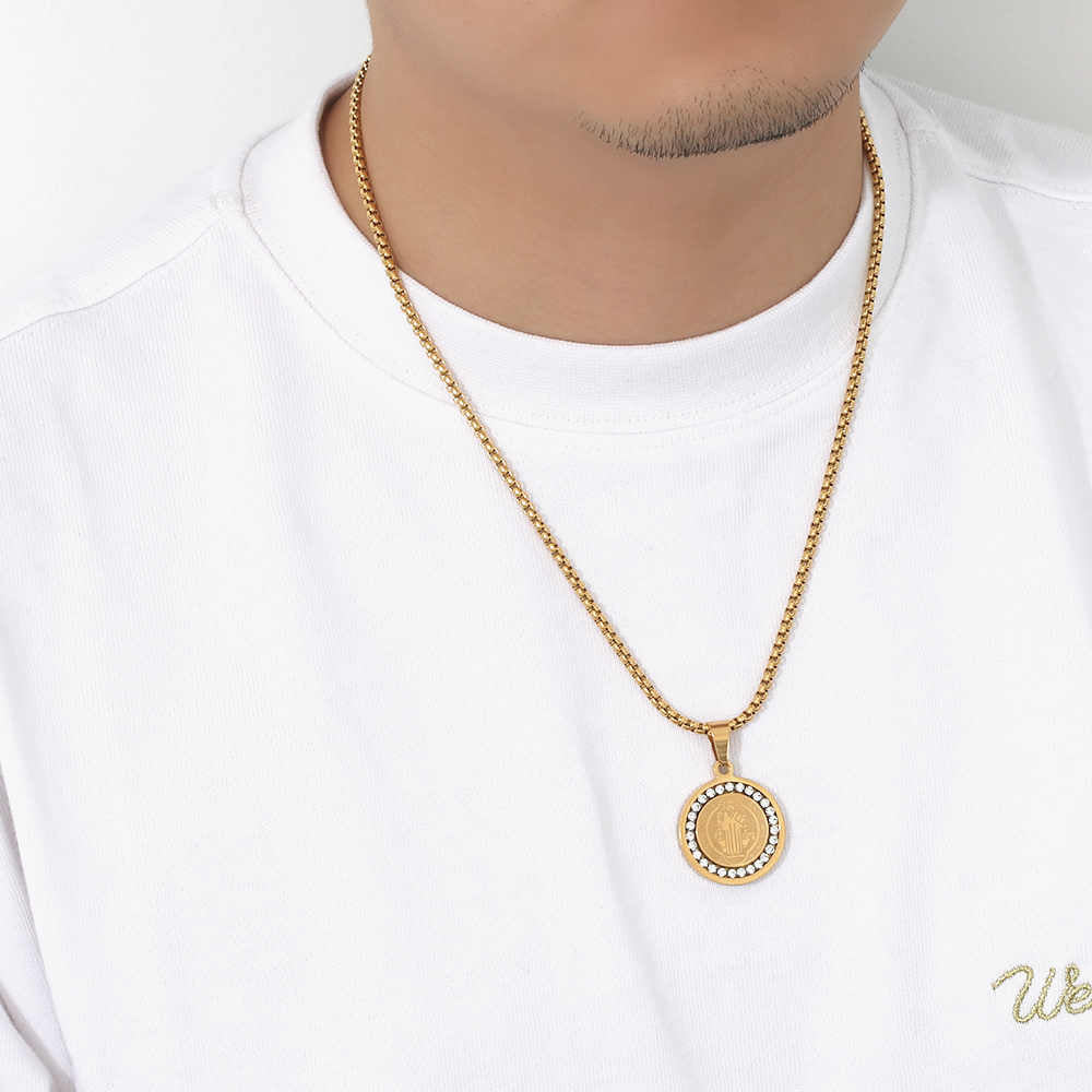 Collier créatif pour homme en acier inoxydable plaqué or 18 carats