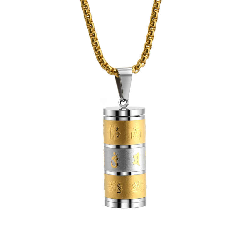 Collier pour homme en acier inoxydable plaqué or 18 carats motif cylindre