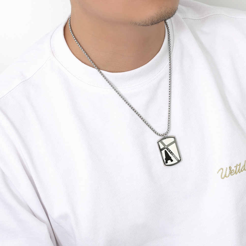 Collier pyramide pour homme en acier inoxydable plaqué or 18 carats