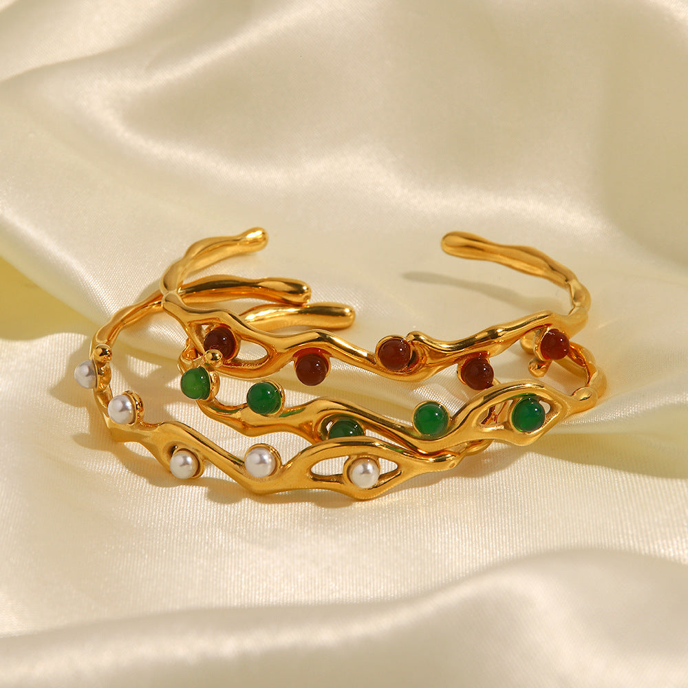 Bracelet français en acier inoxydable plaqué or 18 carats