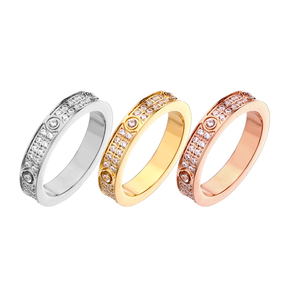 Bague zircon en acier inoxydable plaqué or 18 carats