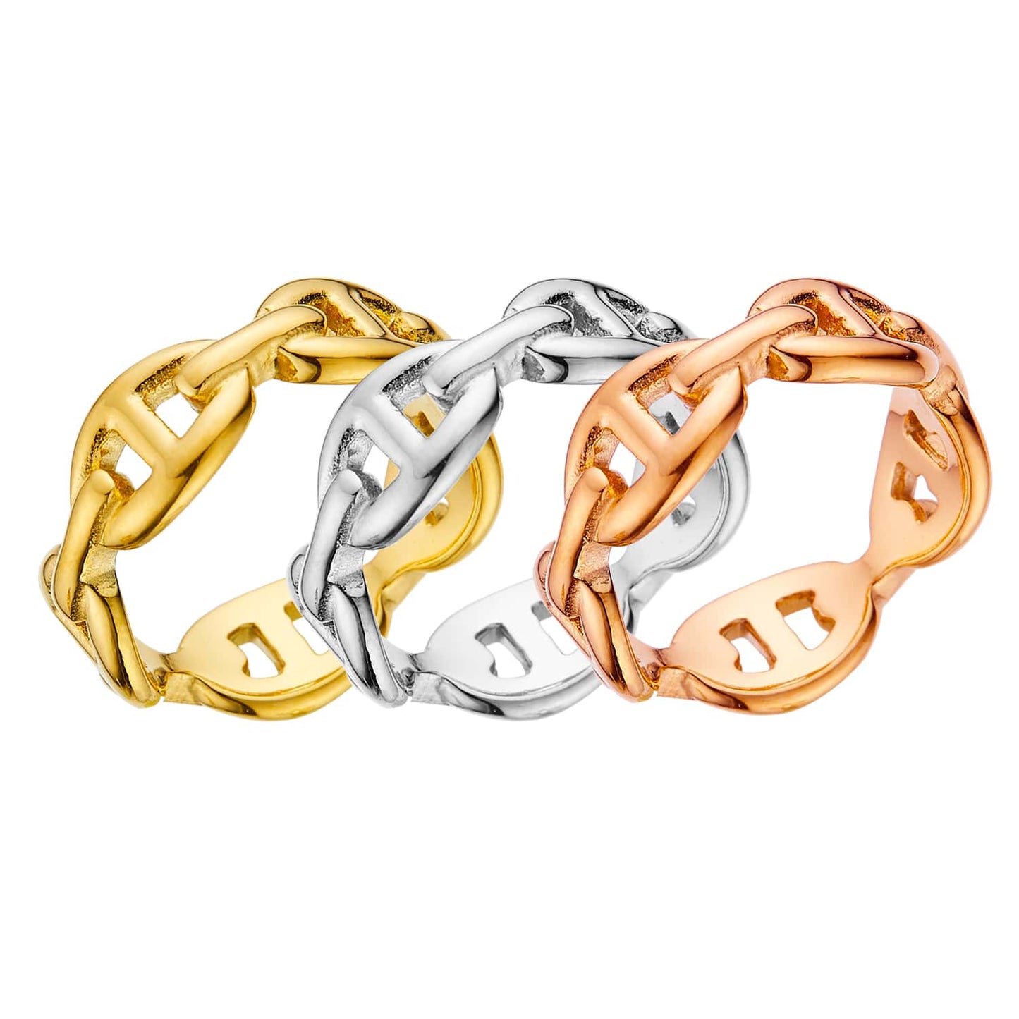 Bague en acier inoxydable plaqué or 18 carats Fashion Line Design