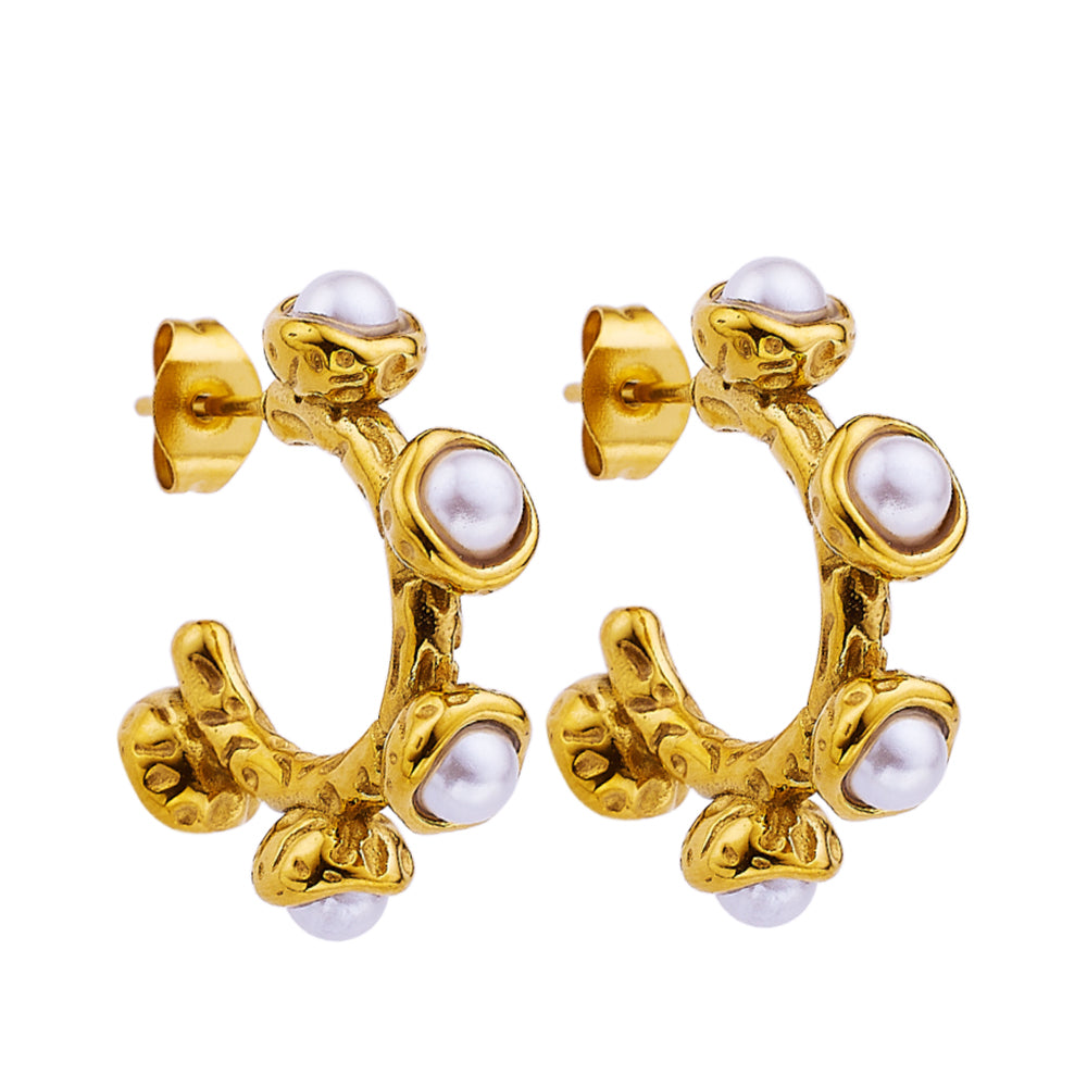 Five pearl earrings in 18-karat gold plated stainless steel