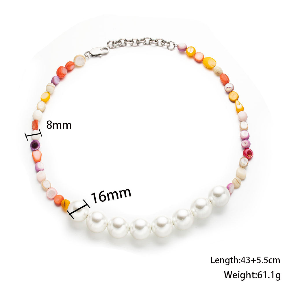 Color Harmony Necklace with White Beads and Multicolor Natural Stones – Unisex Handmade Jewelry