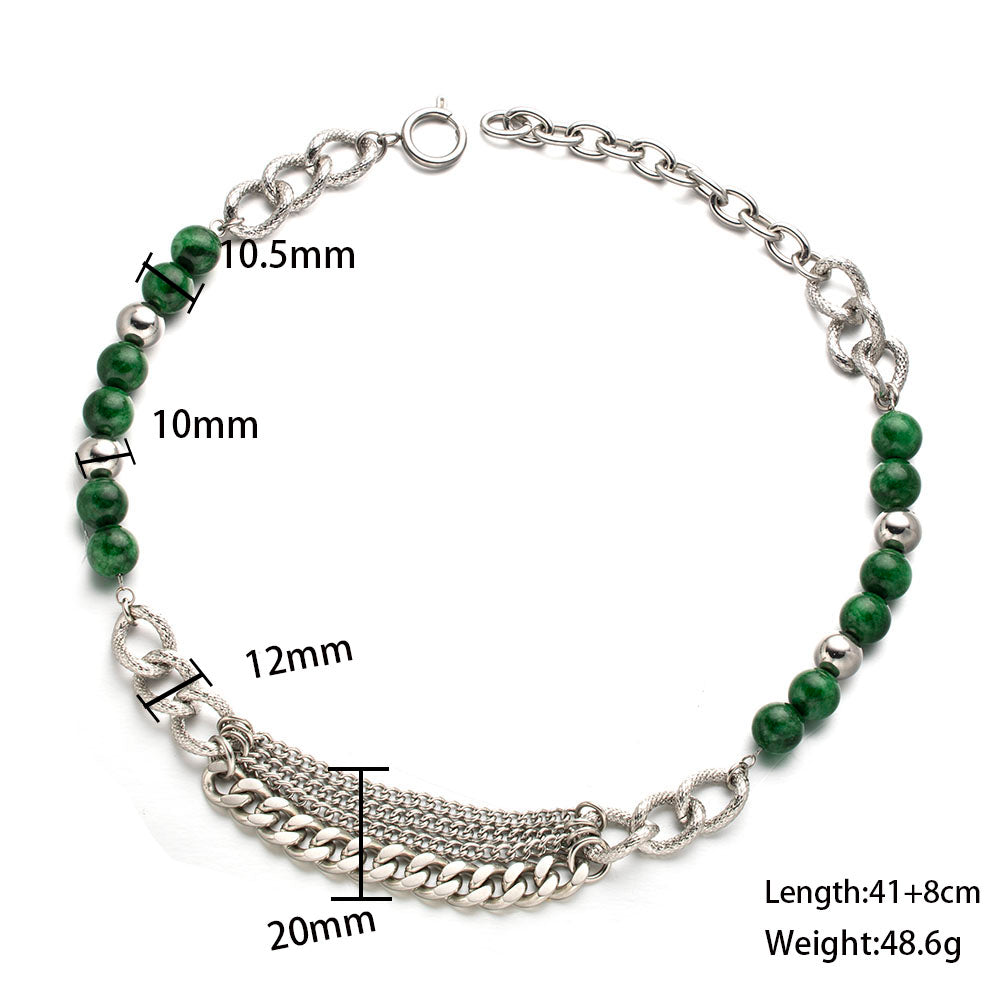 Triple-Layer Green Beads Necklace – Unisex Handmade Multi-Layer Jewelry