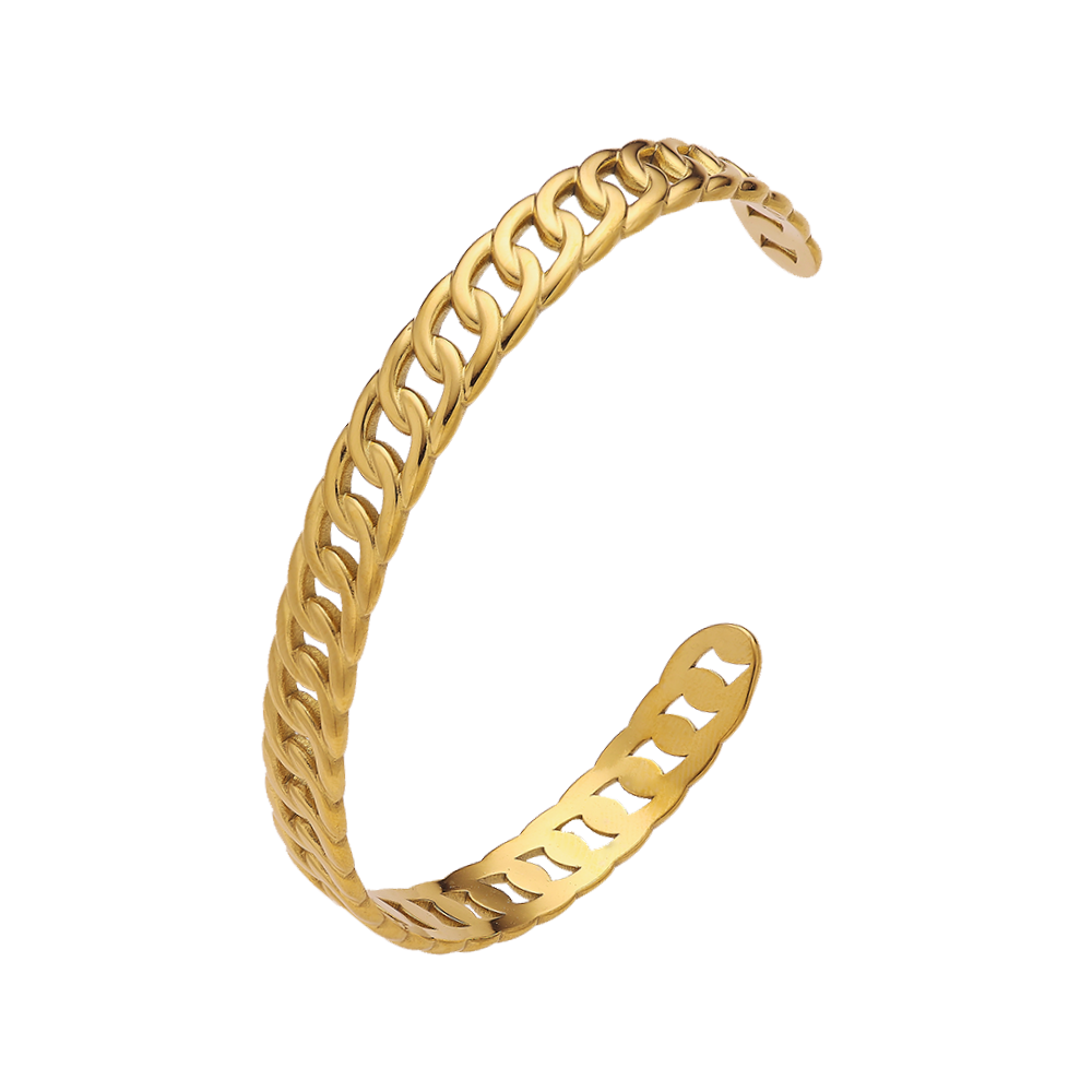 Bracelet en acier inoxydable plaqué or 18 carats semi-fermé petite chaîne en or