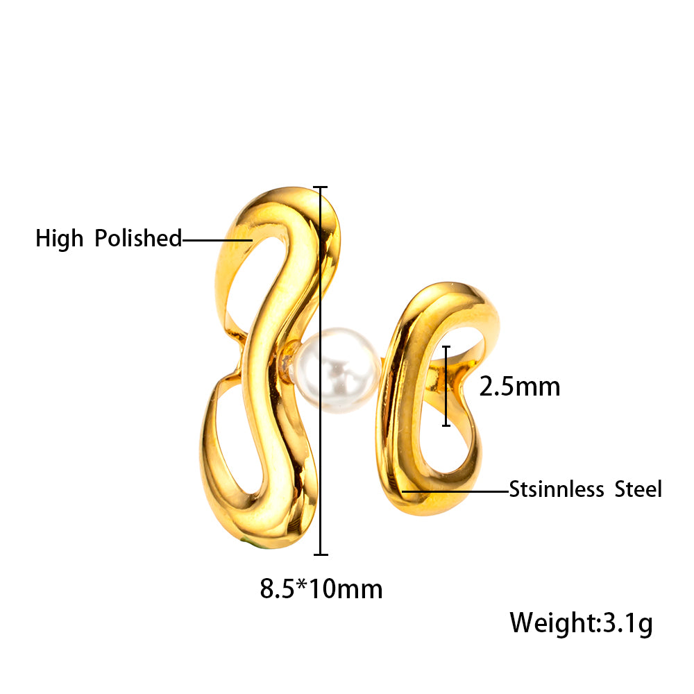 316 Stainless Steel 18K Gold Plated Ring with White Bead | Unique Minimalist Fashion Jewelry