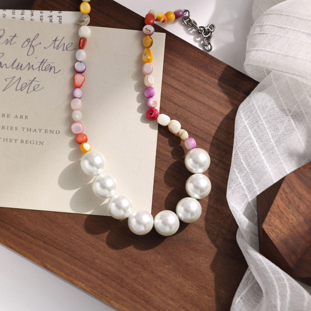 Color Harmony Necklace with White Beads and Multicolor Natural Stones – Unisex Handmade Jewelry