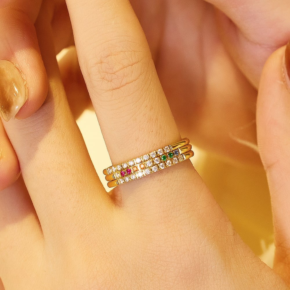 Bague zircon en acier inoxydable plaqué or 18 carats