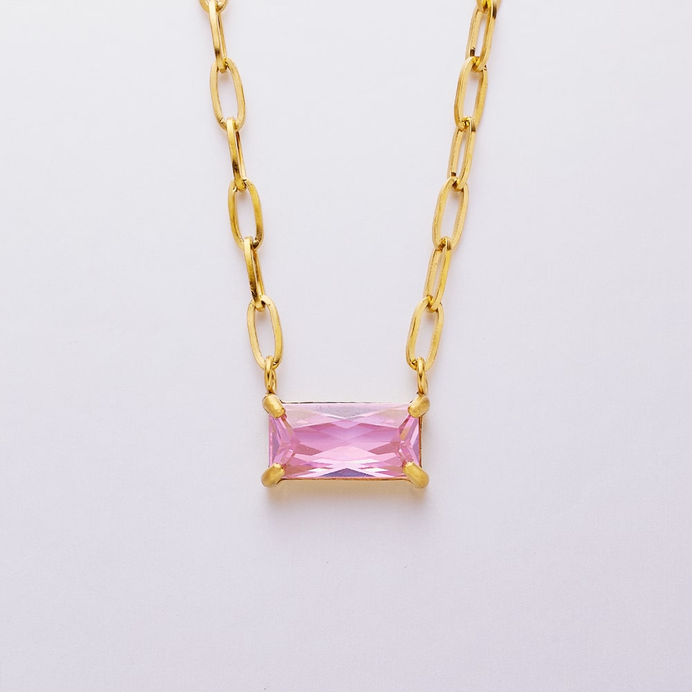 Collier d'agate de pierres précieuses plaqué or 18 carats en acier inoxydable