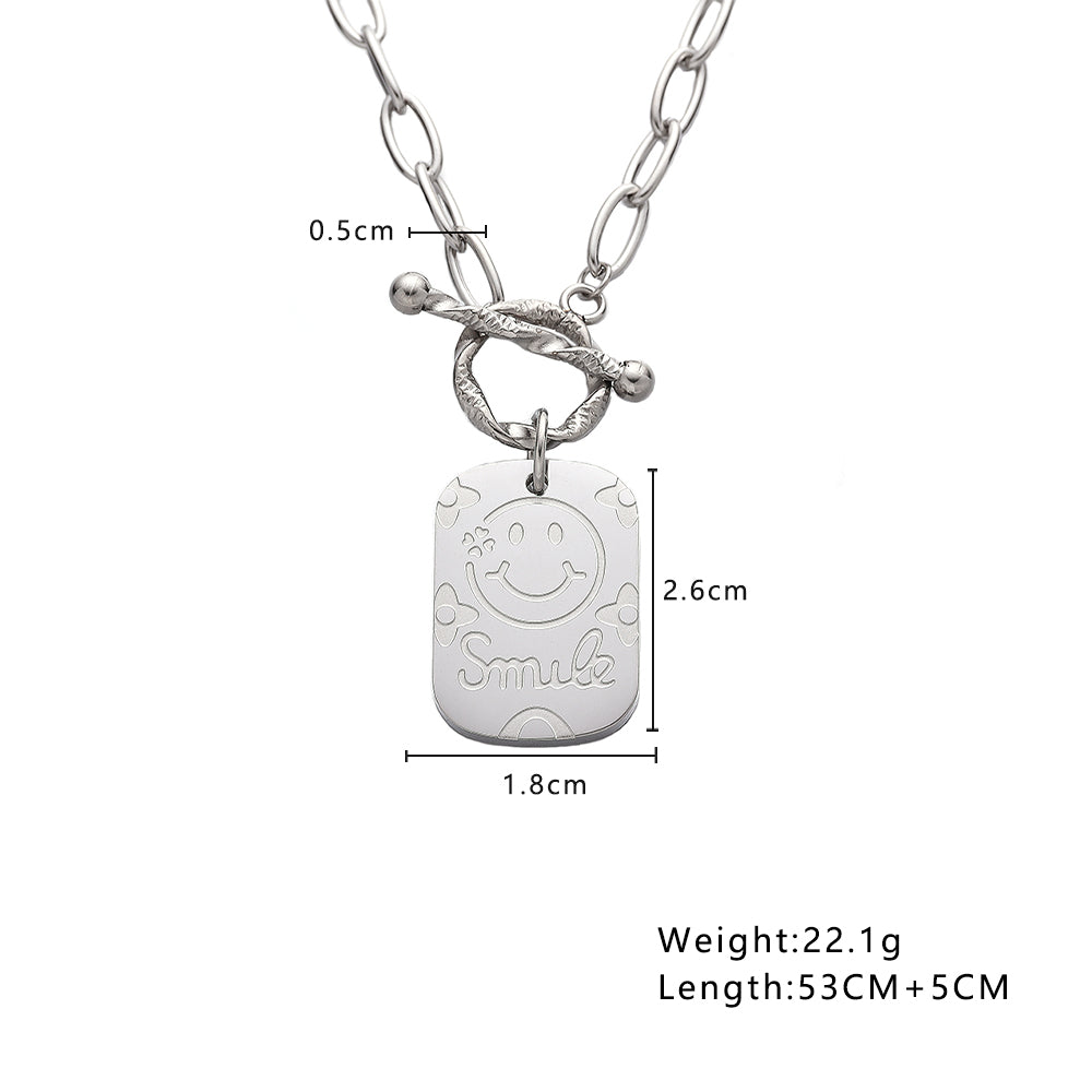 316 Stainless Steel OT Chain Necklace with Heart & Smiley Pendant | Trendy Statement Jewelry for Women