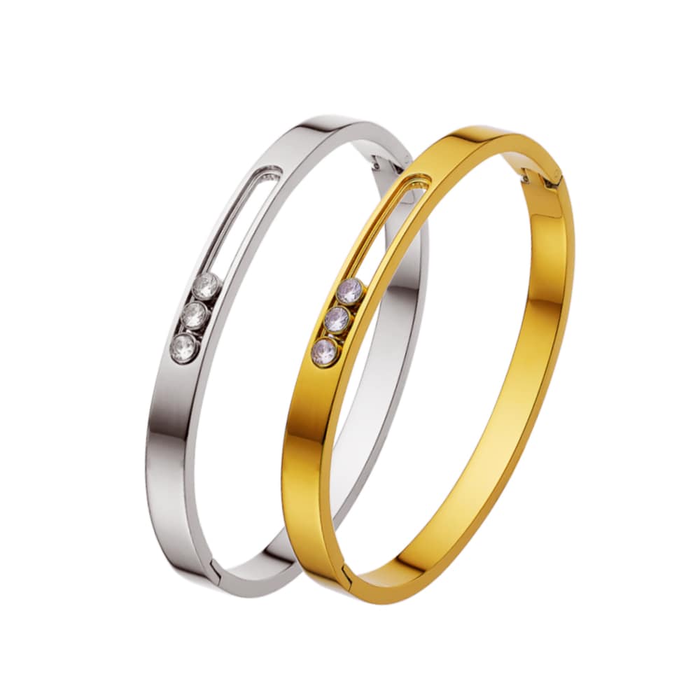 Armreif aus Edelstahl mit 18 Karat Goldplattierung und hohlem Zirkonia