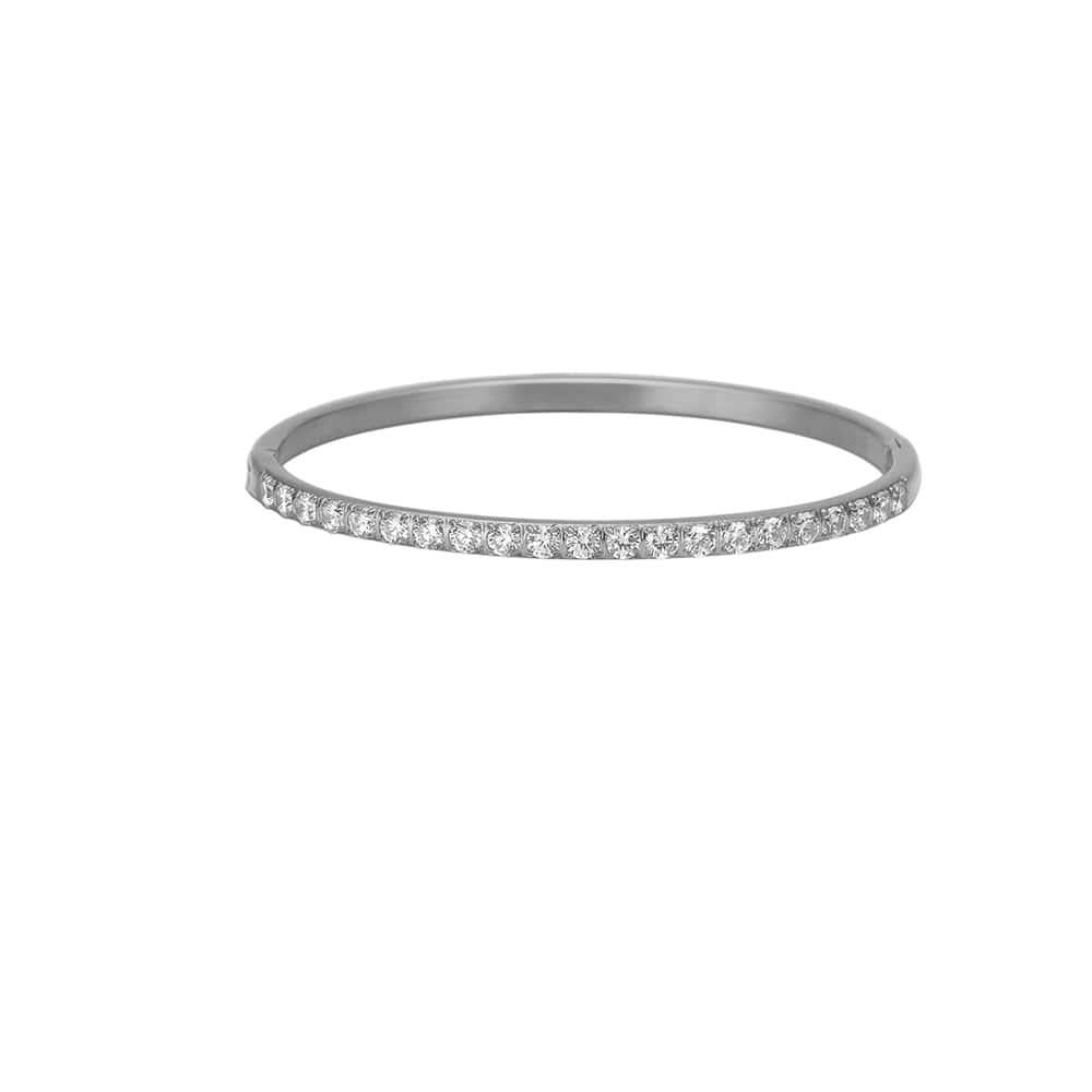 Bracelet jonc en acier inoxydable plaqué or 18 carats et zircon