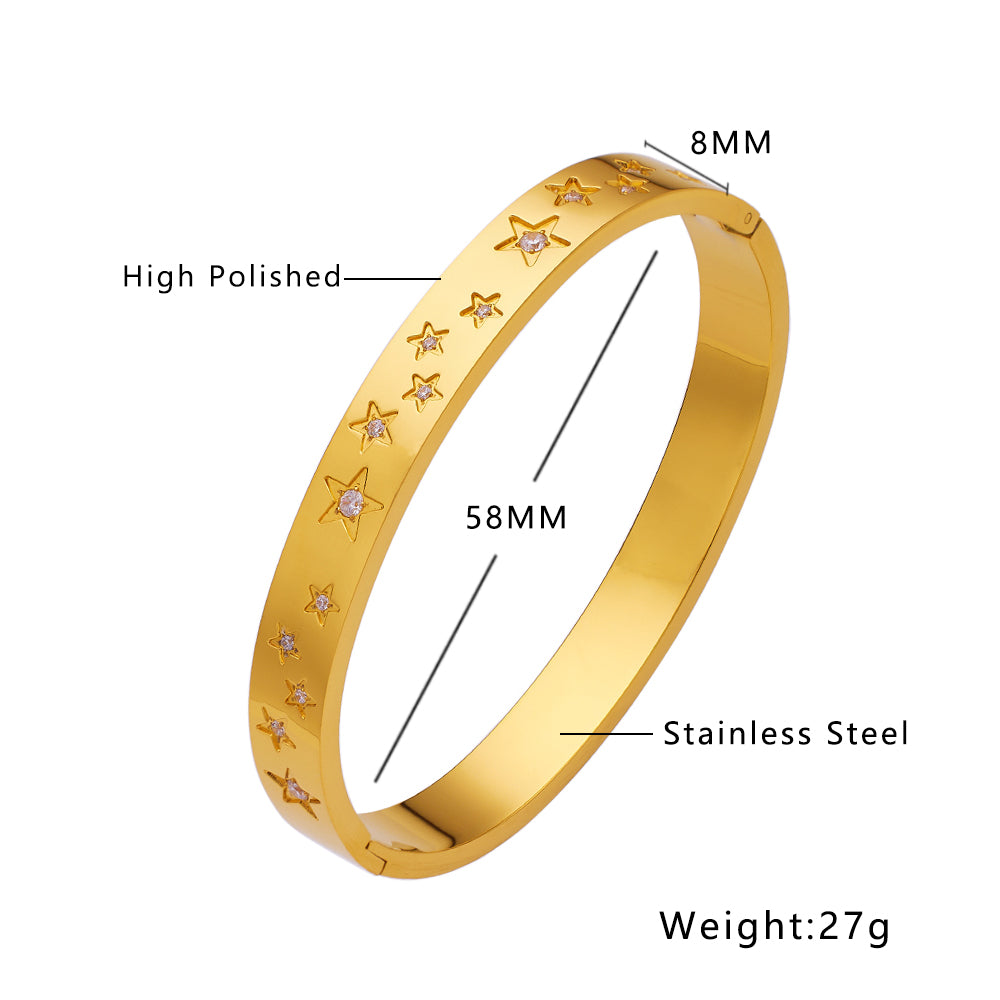 Armband aus Edelstahl mit 18 Karat Goldplattierung und fünfzackigem Stern und Diamanten