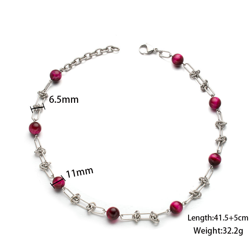 Rose Red Beads Necklace – Unisex Handmade Jewelry with Rose Red Beads and Stainless Steel Chain
