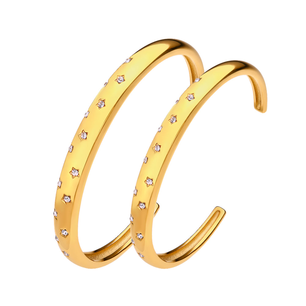 Bracelet jonc étoile en acier inoxydable plaqué or 18 carats et zircon