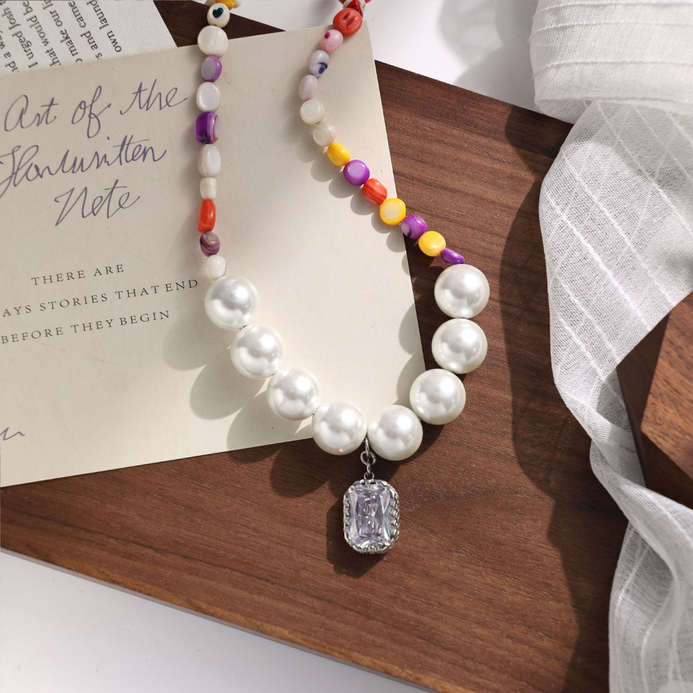 Gemstone Pendant Necklace with Colorful Stone Beads – Handmade Large Bead Jewelry for Women