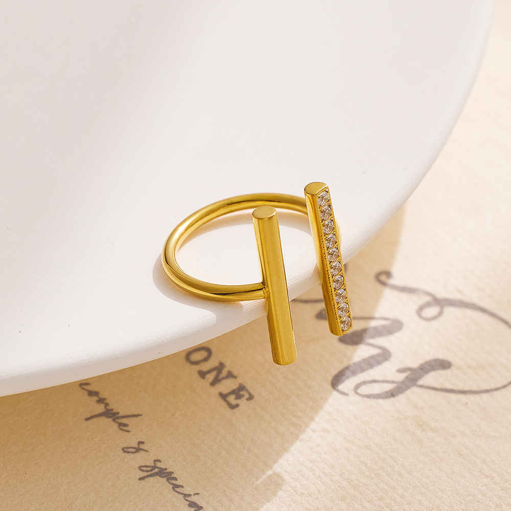 Bague zirconium en acier inoxydable plaqué or 18 carats avec ouverture