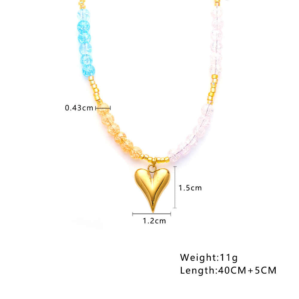 Collier de perles d'amour en acier inoxydable plaqué or 18 carats