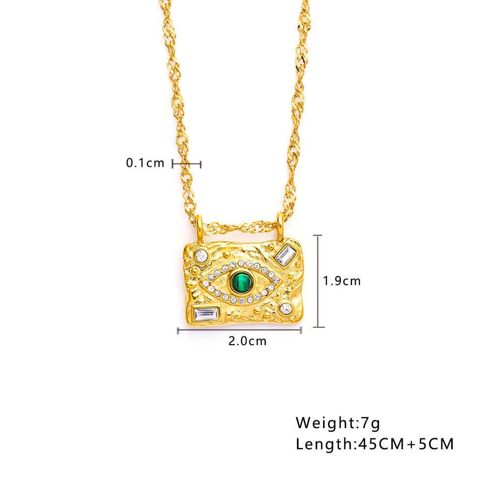Collier de perles en acier inoxydable plaqué or 18 carats avec plaque d'agate et zircon