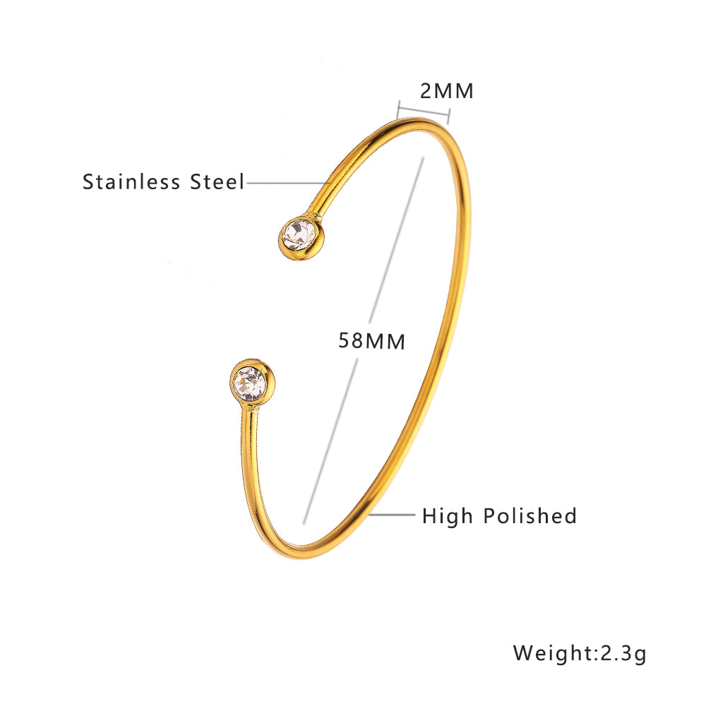 Bracelet à boucle semi-fermée à petits diamants plaqués acier inoxydable 18 carats