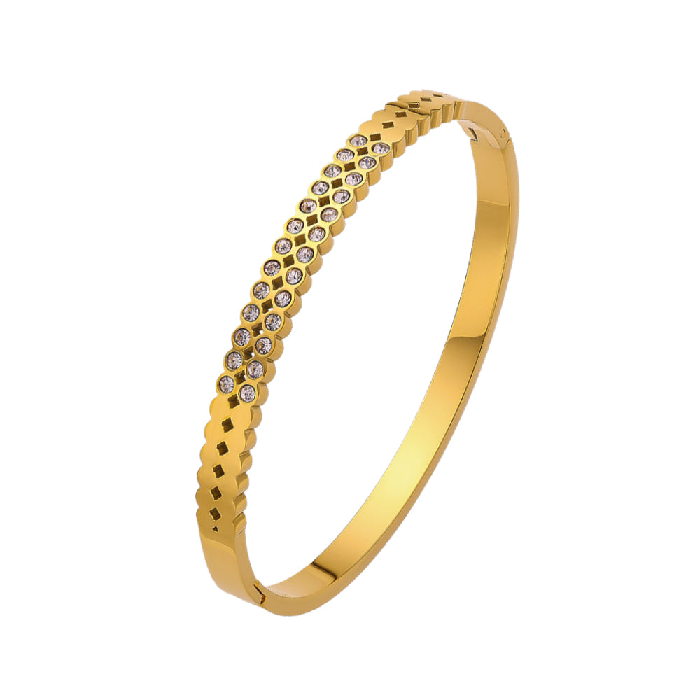 Bracelet en acier inoxydable plaqué or 18 carats avec diamants semi-tranchants de haute qualité