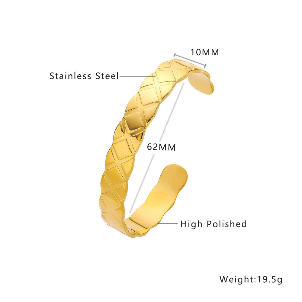 Bracelet semi-fermé en acier inoxydable plaqué or 18 carats
