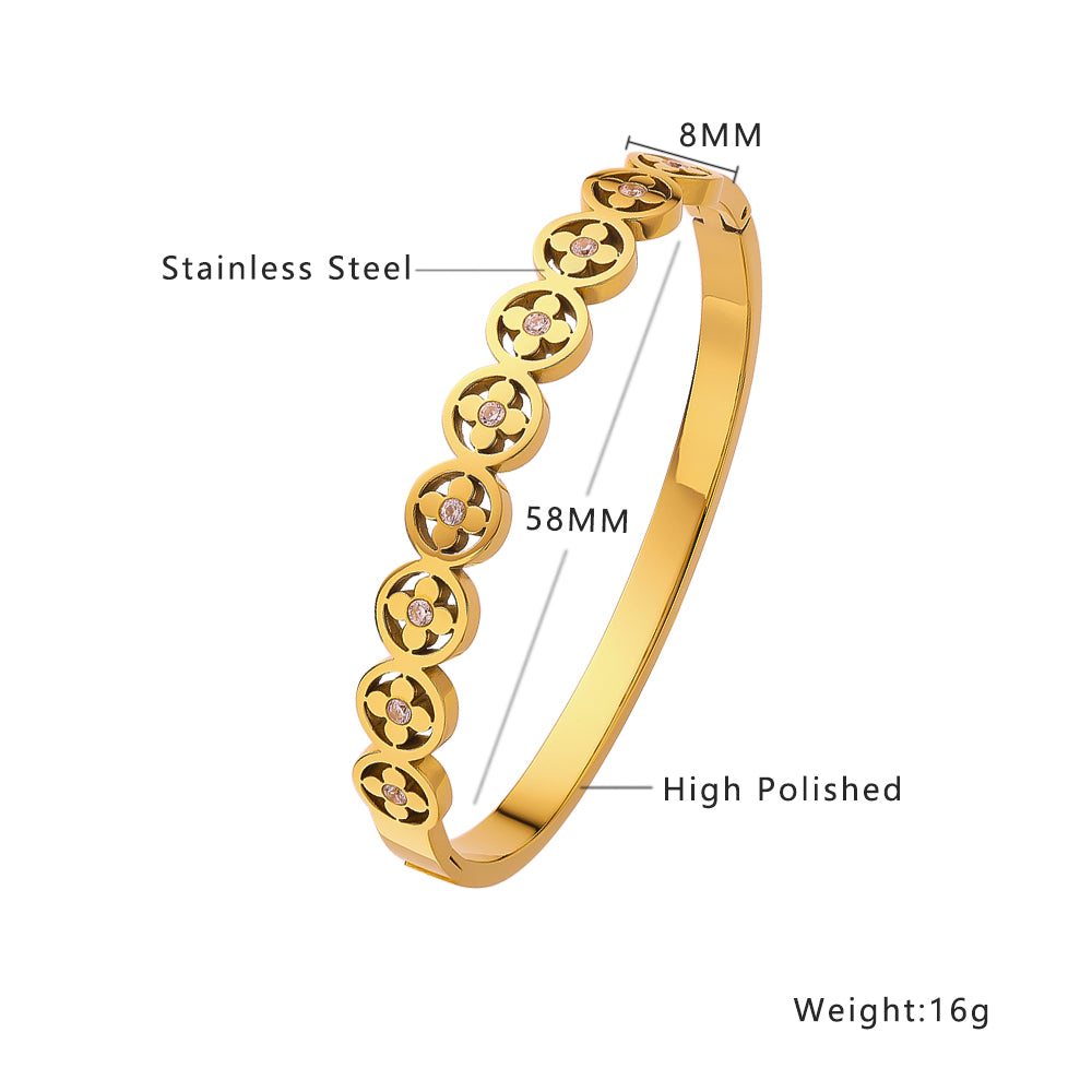 Armband aus Edelstahl mit 18 Karat Goldplattierung und vierblättrigem Kleeblatt