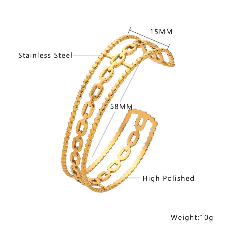 Bracelet en or à chaîne semi-fermée en plaqué or 18 carats et acier inoxydable