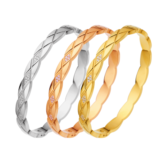 Stainless steel 18K gold plated zircon bread bangle