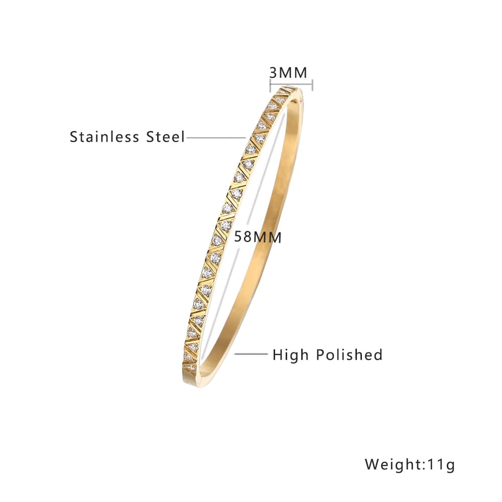 Stainless steel 18K gold-plated trapezoid zircon bangle