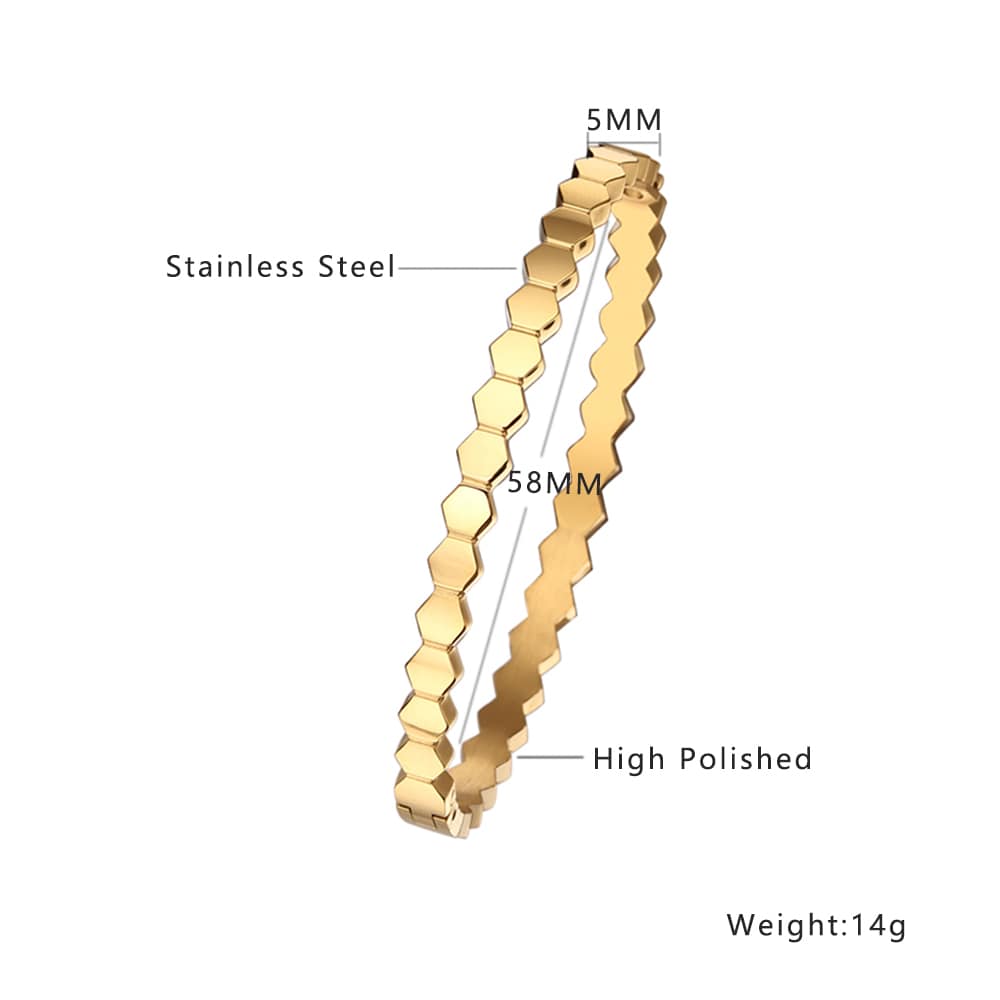 Stainless steel 18K gold plated hexagon bangle