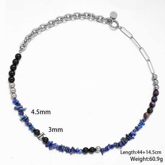 Blue Natural Irregular Stone Necklace with 316 Stainless Steel Chain – Unique Handmade Jewelry for Women