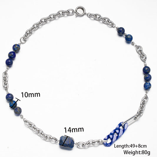Alternating Natural Stone and 316 Stainless Steel Necklace – Minimalist Handmade Jewelry for Women