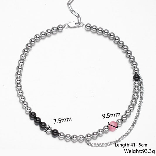 Starlight Alternating Necklace with 316 Stainless Steel and Black Natural Stones – Double-Layer Detail Unisex Jewelry