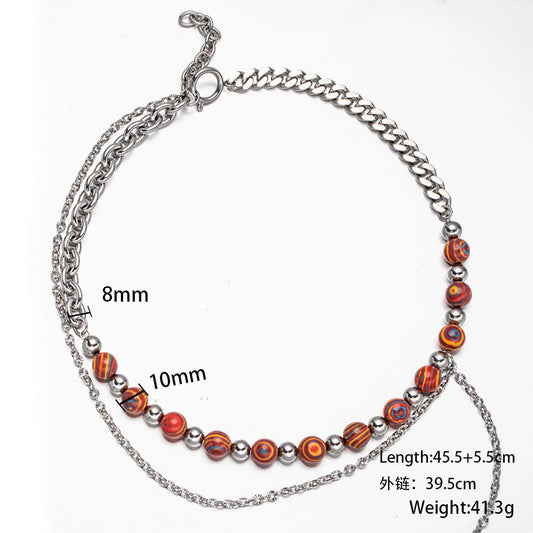 Cosmic Orbit Double-Layer Necklace – Stainless Steel Chain with Planet-Inspired Beads, Unisex Handmade Jewelry