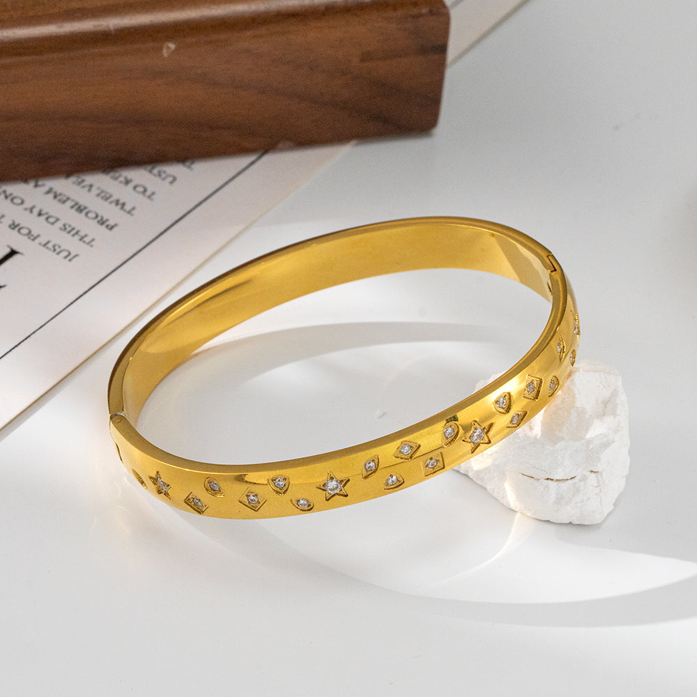 316 Stainless Steel 18K Gold Plated Zircon Bracelet | Delicate Asymmetrical Clasp Design