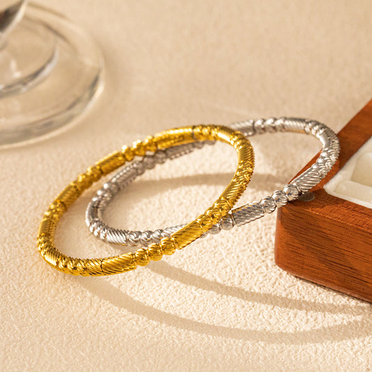 316 Stainless Steel 18K Bamboo Engraved Bracelet | Sparkling Clasp Design