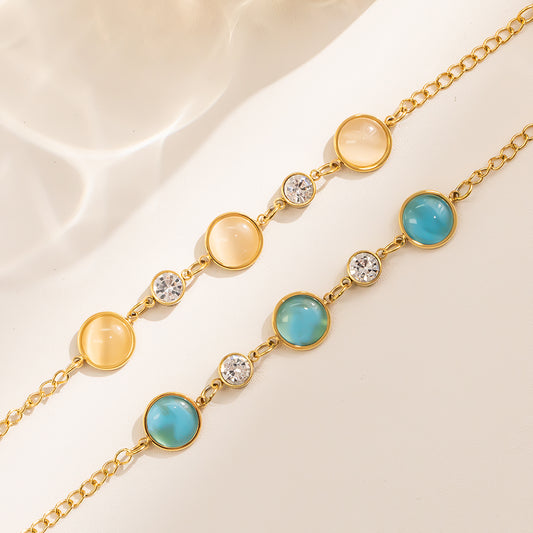 316 Stainless Steel 18K Gold Plated Cat Eye Stone Bracelet | Colorful Minimalist Elegant Jewelry