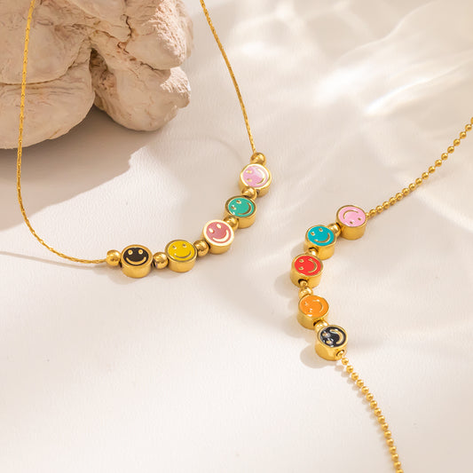316 Stainless Steel 18K Gold Plated Colorful Smiley Necklace | Fun & Trendy