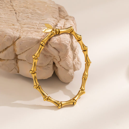 316 Stainless Steel 18K Gold Plated Bamboo Chain Bracelet | Minimalist Trendy Fashion Jewelry