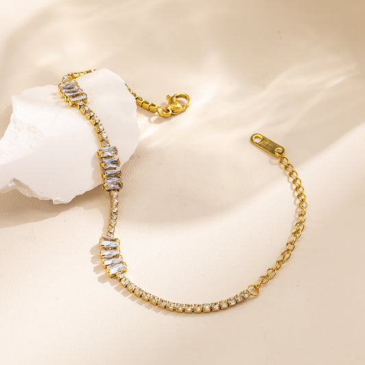 316 Stainless Steel 18K Gold Plated Full Zircon Bracelet | Alternating Big & Small Stones Sparkling Tennis Bracelet
