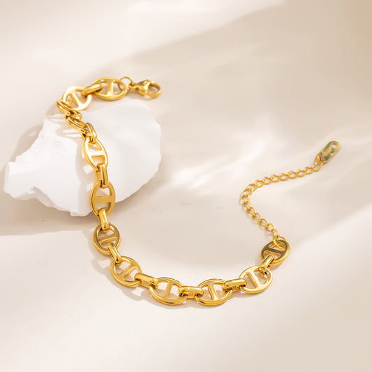316 Stainless Steel 18K Gold Plated Pig Nose Chain Bracelet | Paperclip Style Minimalist Fashion Jewelry