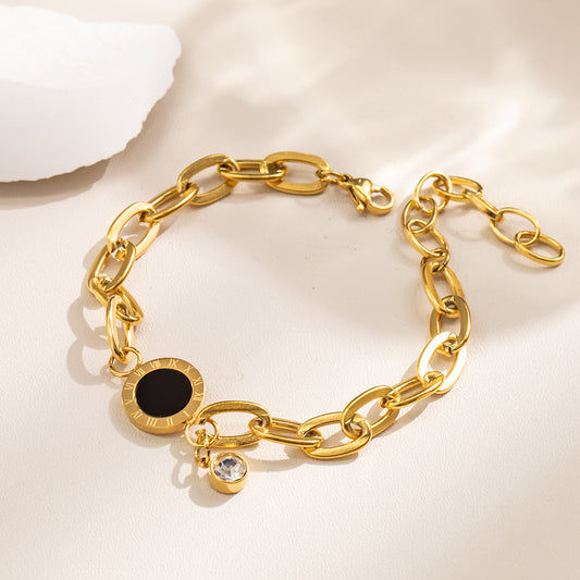 316 Stainless Steel 18K Gold Plated Bracelet | Minimalist Black Dot Accent Fashion Jewelry