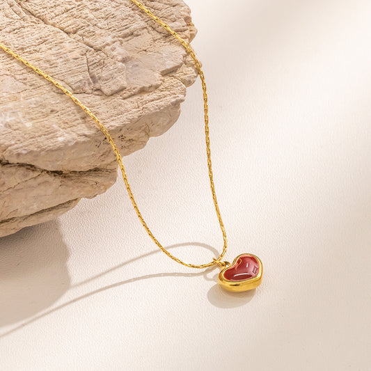 316 Stainless Steel 18K Gold Plated Burgundy Heart Necklace | Elegant & Romantic