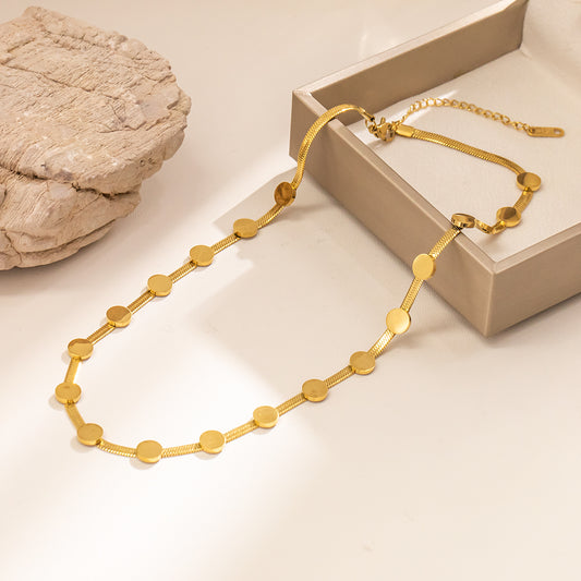 316 Stainless Steel 18K Gold Plated Snake Chain Disc Necklace | Stylish & Versatile