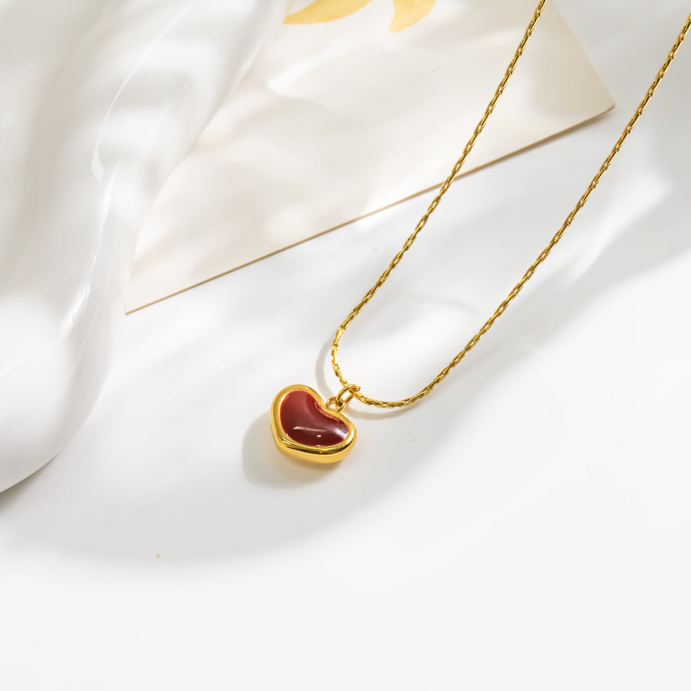 316 Stainless Steel 18K Gold Plated Burgundy Heart Necklace | Elegant & Romantic